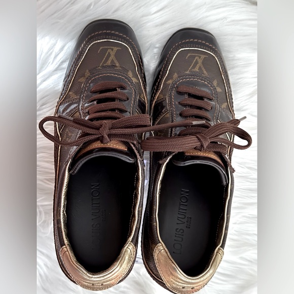 LOUIS VUITTON Monogram Canvas & Patent Leather Globe Trotter Sneakers Size 38 - Picture 4 of 9